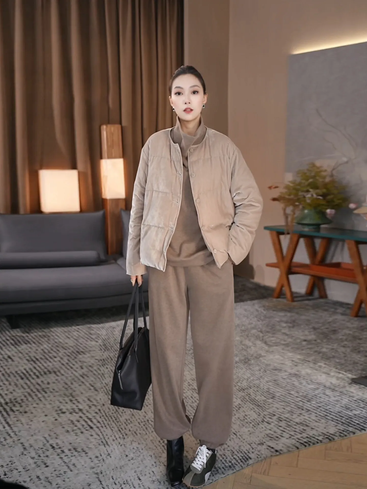 

High Waist Thiened Elastic Waisand Casual Pants Women's Warm Trousers Long Straight Leg Winter Faion Simple i Color