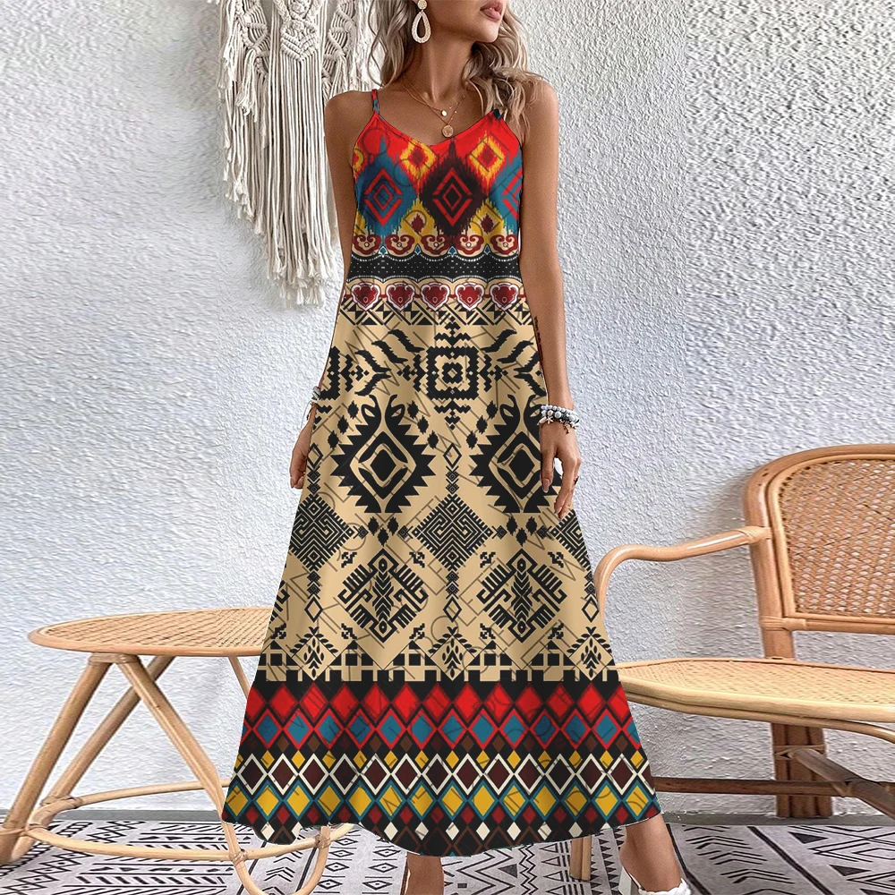 Sexy Sleeveless Bohemian Beach Dress Summer Women\'s Spaghetti Straps Long Sundress New Elegant Ladies A-line Camisole Maxi Dress