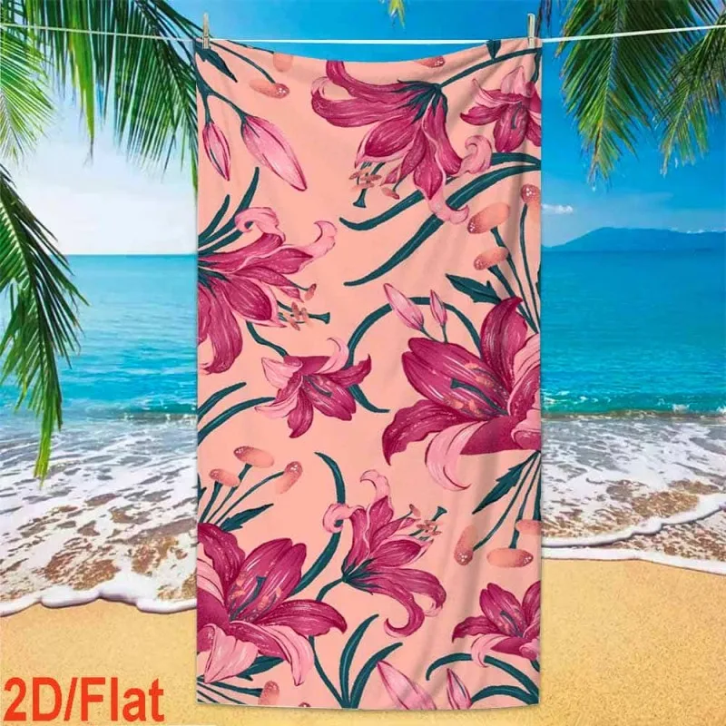 Peach Base Pink Lily Floral Print Large Beach Towel Quick Dry Soft Towel For Beach Spa Gym Daily Use