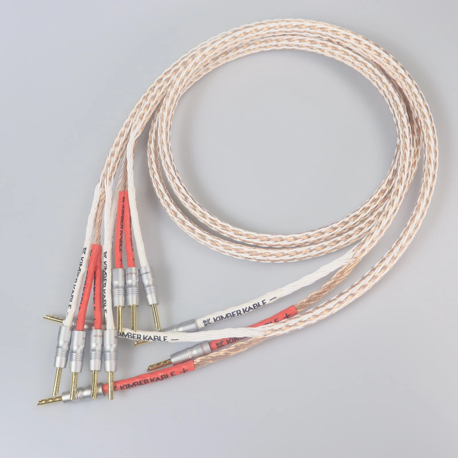 1pair 12TC OCC Single crystal copper HiFi biwire speaker cables with Furutech banana plug(4 to 8banana) for connection amplifier