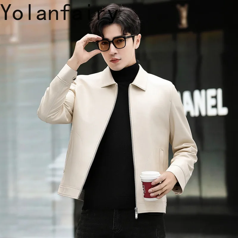 Natural Real Leather Jacket Men Spring Fall Clothes Mens Motocycle Jackets Short Style Fashion Top Layer Sheepskin Coat Slim Fit