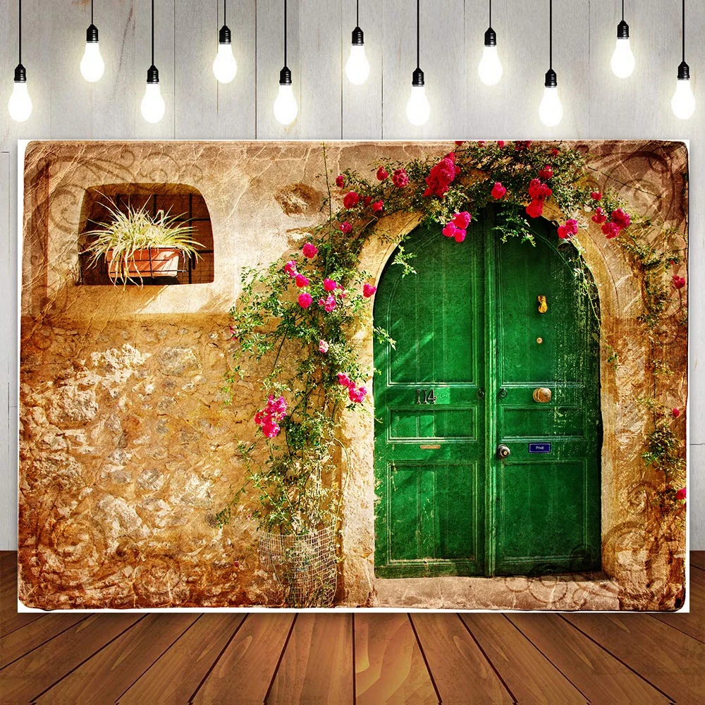 Old and Vintage Italy Street Floral Scene in an Town City in Europe Ancient Village Photo Studio Backdrop Photography Background