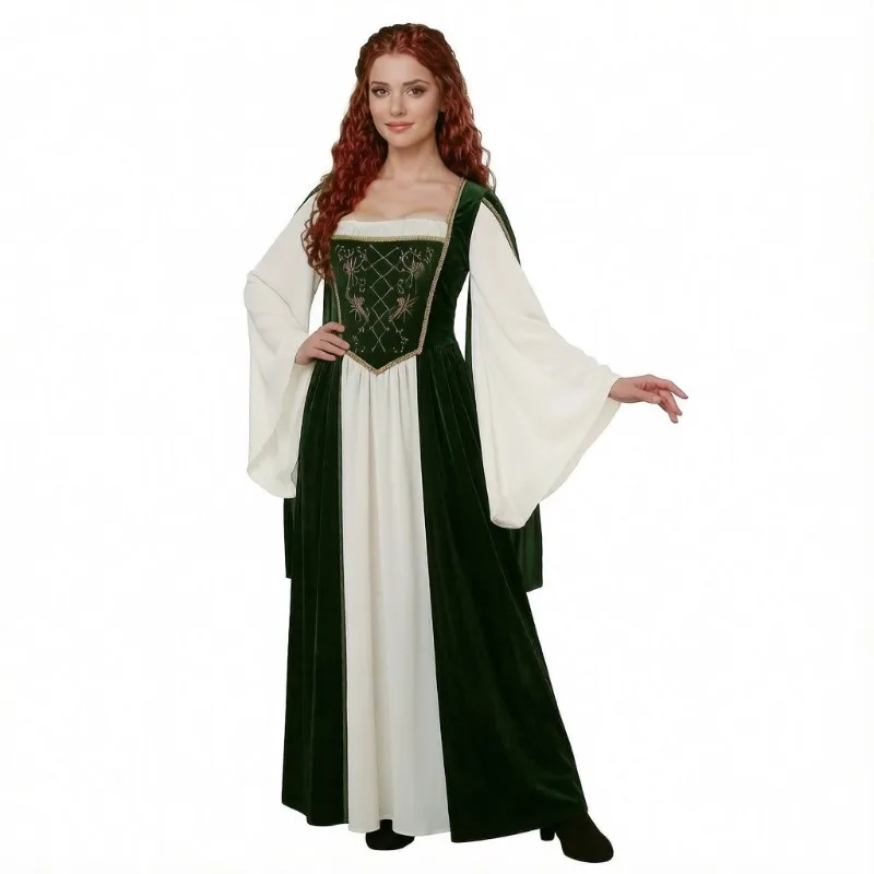 New Medieval Cosplay Costume Retro Long Sleeve Printed Dress Renaissance Theme Party Role Playing Outfits for Adult Women view 4