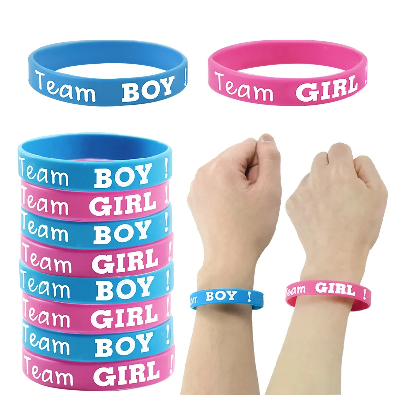 12pcs Boy Or Girl Gender Reveal Party Team Bride Bracelet Wristbands For Team Wendy Welcome Baby Shower Decoration Silicone