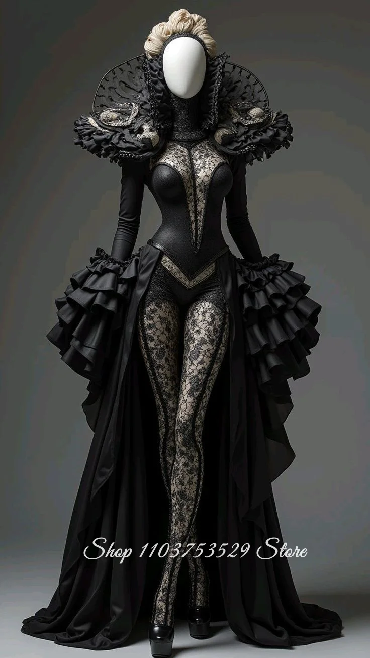 Benutzerdefinierte Vintage Gothic Ballkleid Spitze Sexy Korsett Langarm Kleid für besondere Anlässe Maskerade Ballkleid Cosplay Kostüm