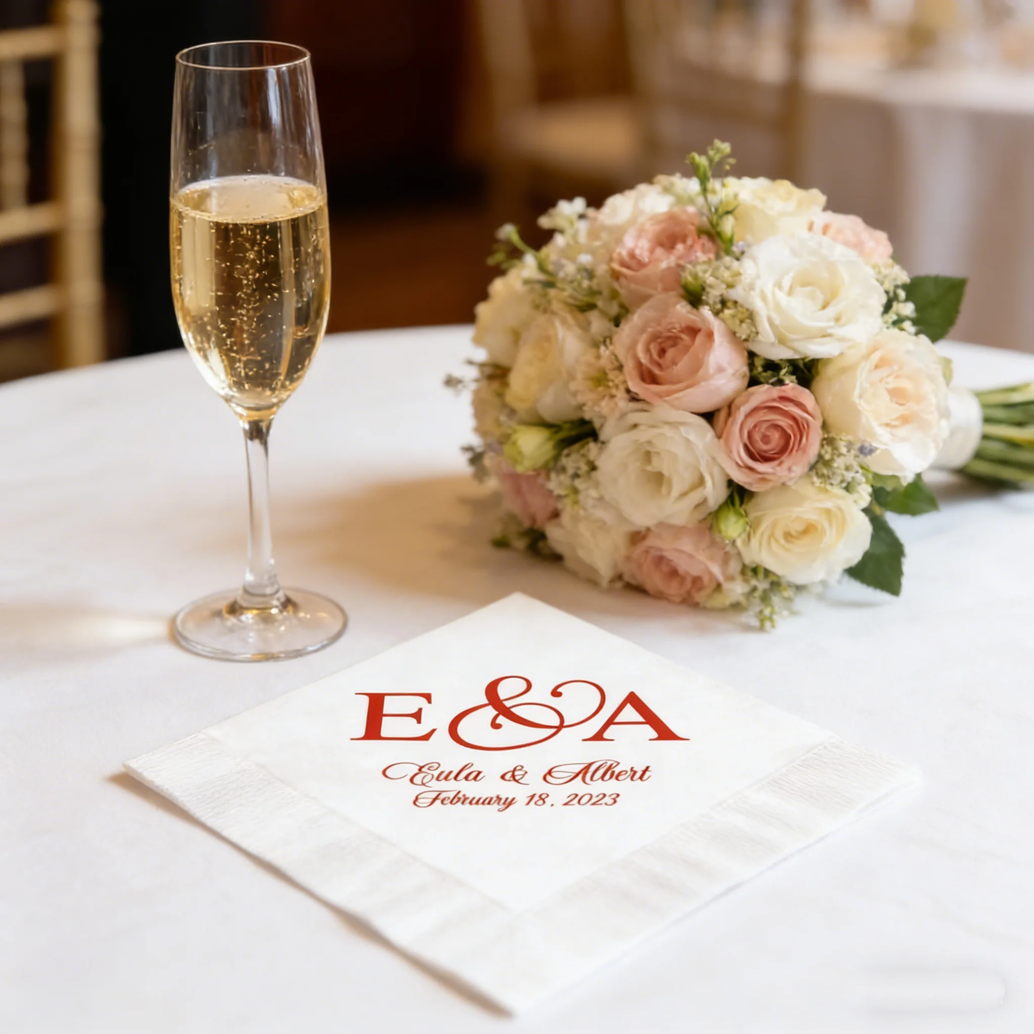 

50pcs Custom Wedding Engagement Rehearsal Dinner Napkins, Personalized Monogram 3 Ply Guest Towel Cocktail Luncheon Sizes