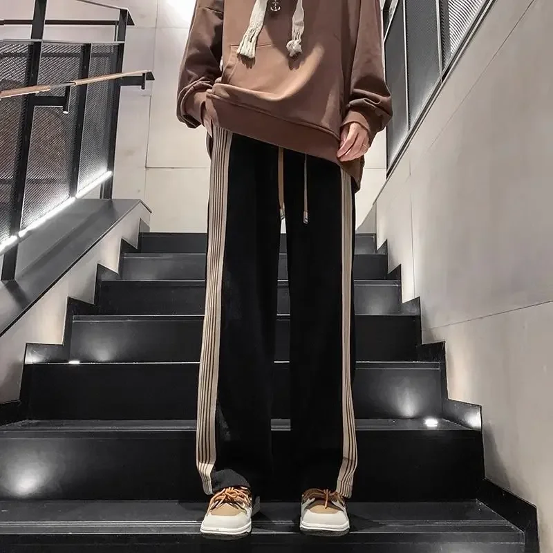 Goth Striped Corduroy Straight Wide Leg Sweatpants for Men Trousers Autumn and Winter Man Sports Pants Sweatshirt Essential Xxxl