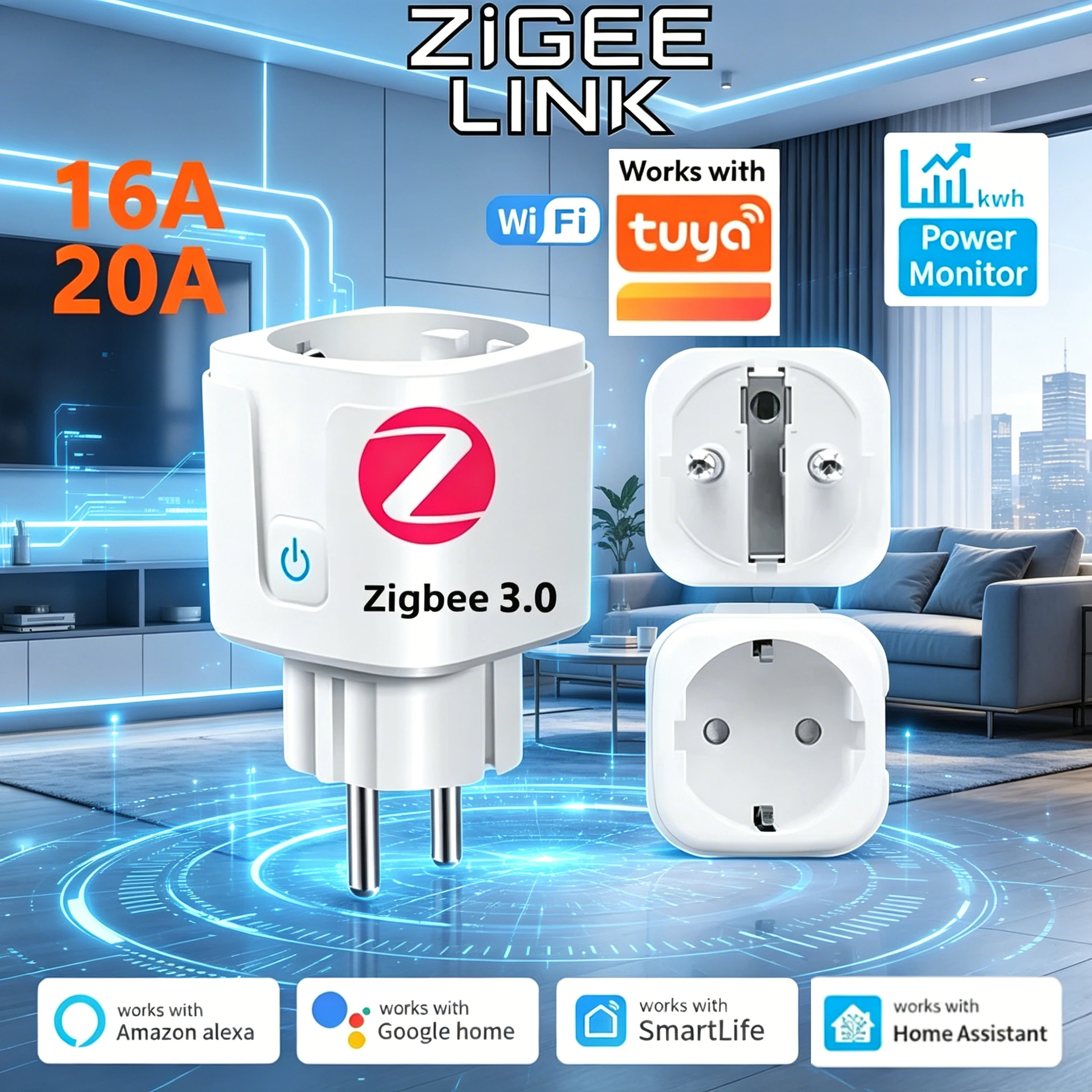 For Tuya Zigbee Socket Smart WiFi Outlets EU Plug Switc...