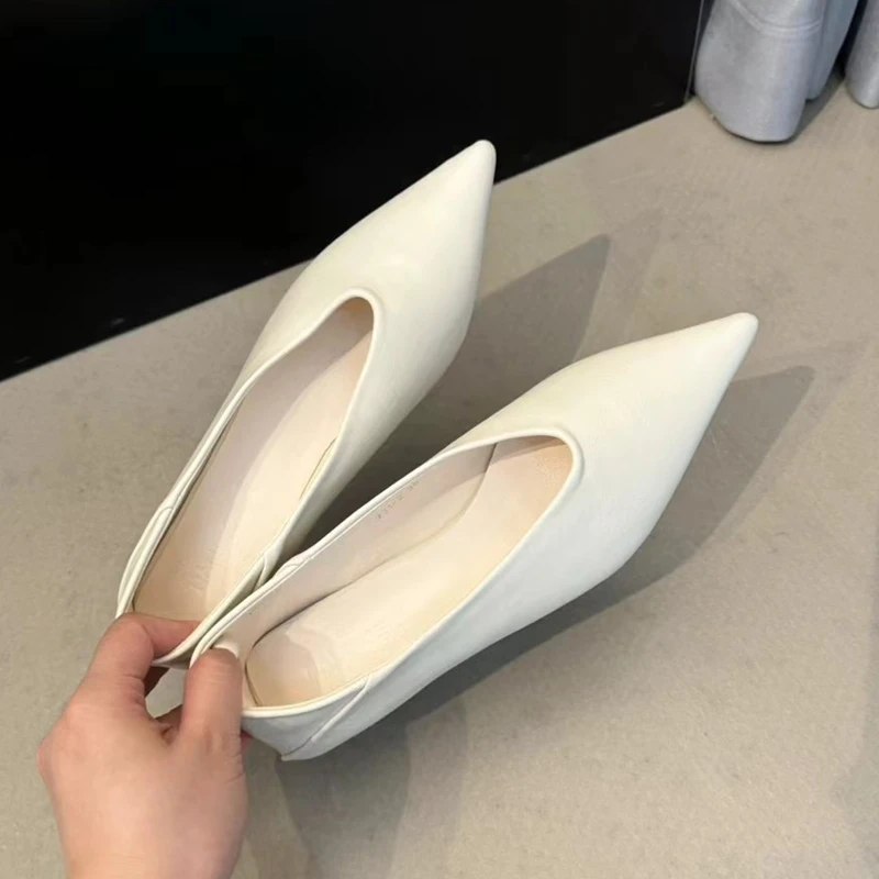 SUOJIALUN 2024 Autumn Women Flat Shoes Fashion Pointed Toe Shallow Slip On Ballerinas Shoes Ladies Soft Flat Heel Dress Boat Sho