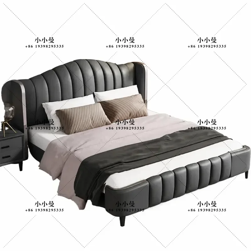 American Style Leather Bed Frame 1.8m Double Bed Nordic Light Luxury Minimalist Master Bedroom Furniture Bedstead