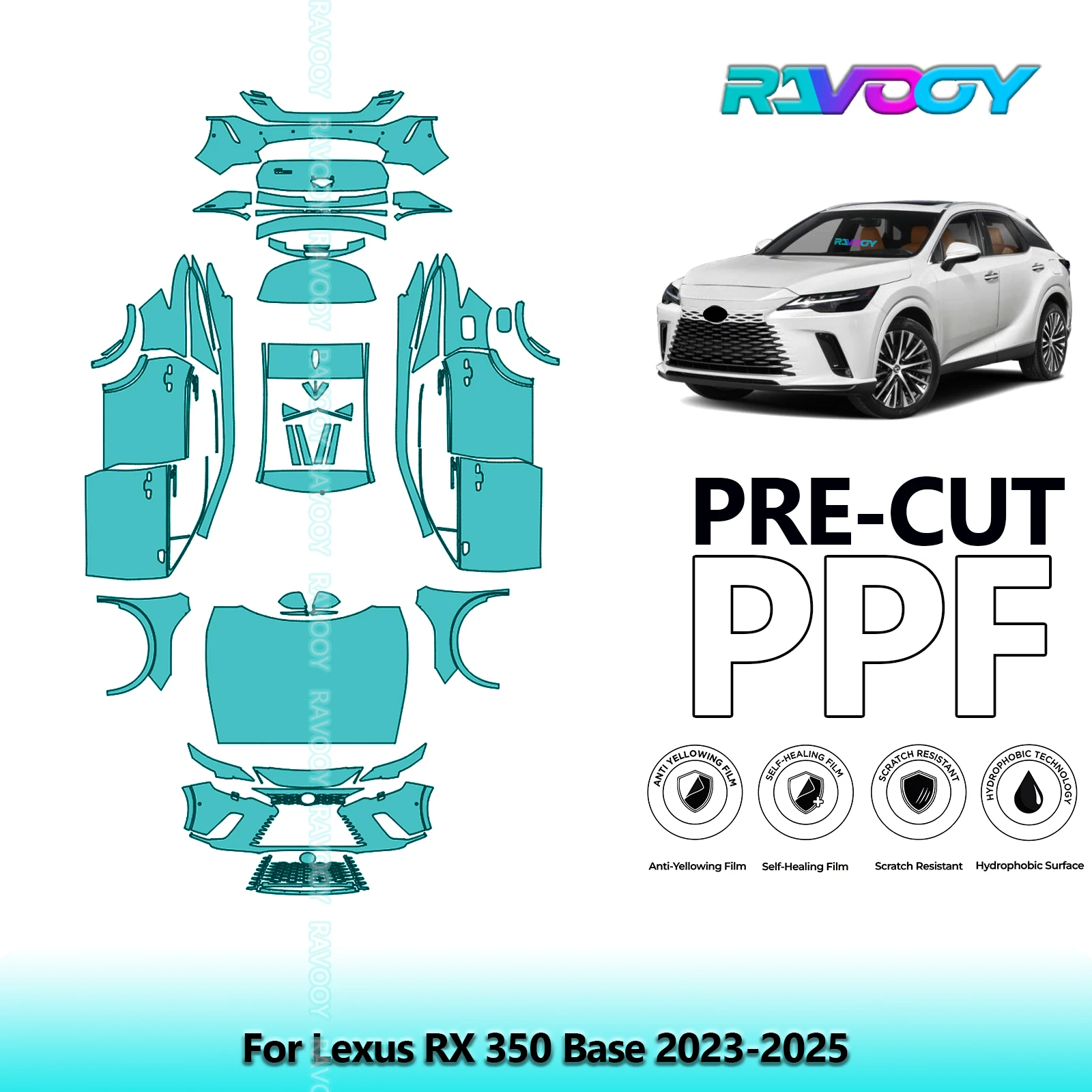 RAVOOY 8.5Mil Custom-Fit Precut TPU PPF Full Vehicle Clear Bra Stone Guard EU UK For Lexus RX 350 Base 2023-2026