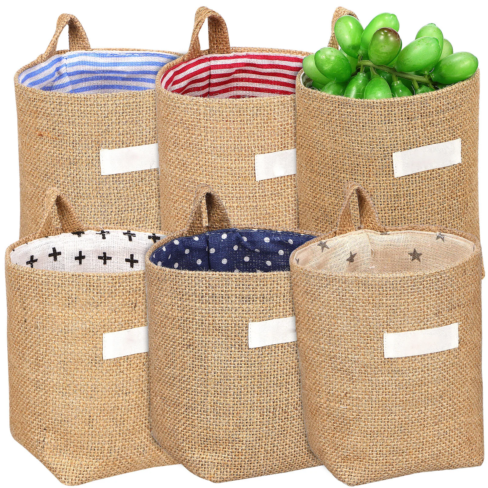 

6 Pcs Cotton Linen Storage Bag Basket Lightweight Recyclable Wall Hanging Door Behind Mini Storage Solution Bag