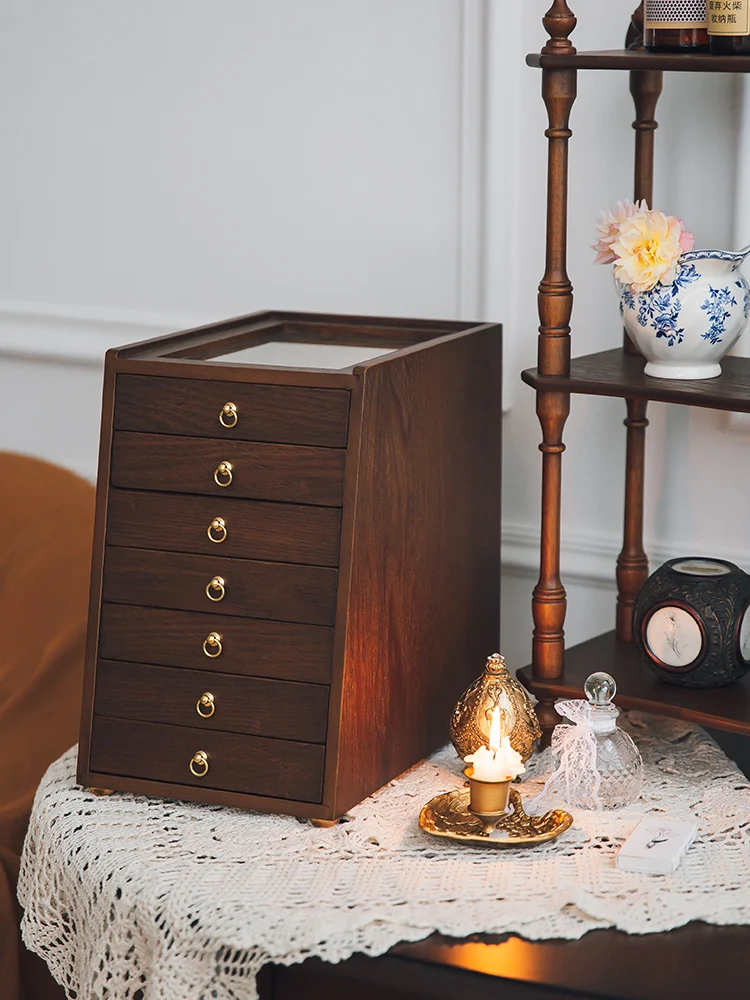 Vintage Jewelry Storage Box Wooden Jewelry Desktop Classic Multi layered Drawer Display