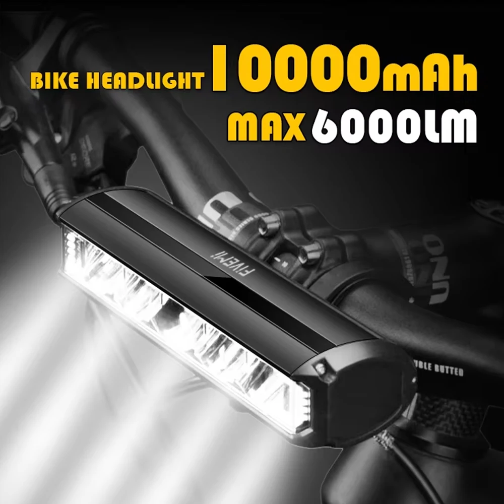 Fivemi 5LEDS Bicycle Light Front 6000LM Bike Light 8000mAh Waterproof Flashlight USB Charging MTB Road Cycling Lamp Accessories