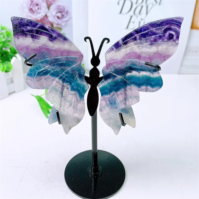 

Natural Fluorite Butterfly Wings with Stand, Crystal Energy Gemstone, Healing Stone, DIY Present, Home Decoration, 1Pair