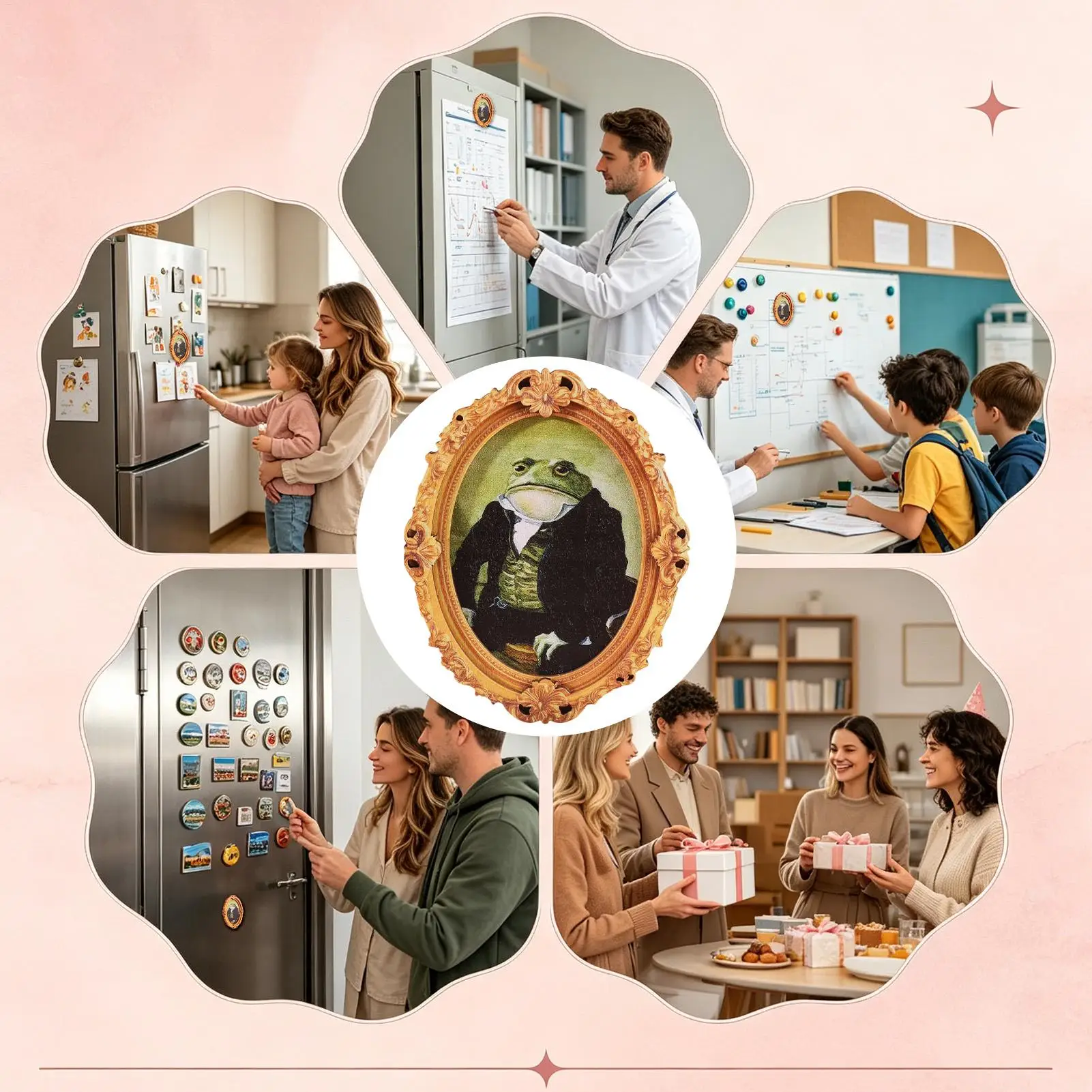 Lustiger Frosch-Magnet, Retro-Holz, ovaler Rahmen, Kühlschrank-Dekoration, Kühlschrankaufkleber, Schrank, Schließfach, magnetische Aufkleber, kreatives Geschenk – Detail 9