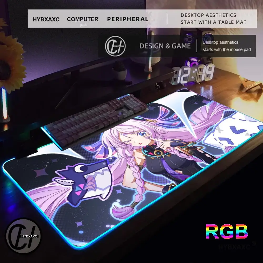 Gamer Genshin Citlali Mouse Pad Anime Gaming Mouse Pad LED Table Pads Backlit Rubber Desktop XXL Mousepad RGB Desk Mats
