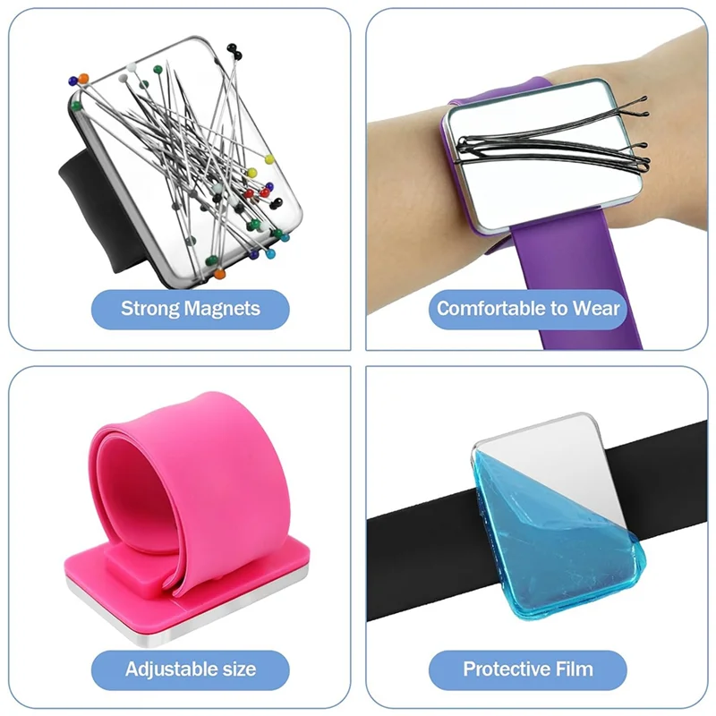 ABKU-3 PCS Magnetic Pin Cushion Wrist, Magnetic Sewing Pincushion, Magnetic Pin Holder Wristband For Sewing Braiding