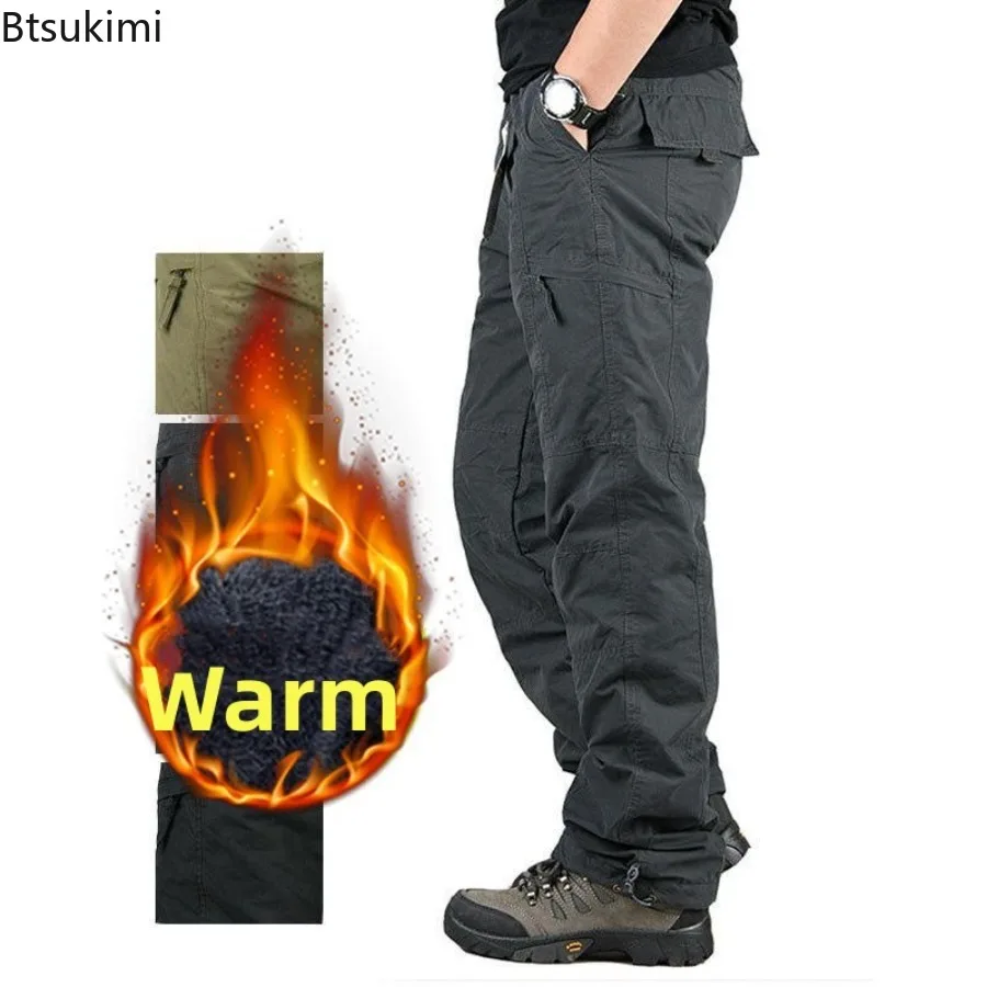 

New Autumn Winter Men's Fleece Warm Tactical Cargo Pants Classic Outdoor Hiking Thick Joggers Pants Multi Pocket Casual Trousers