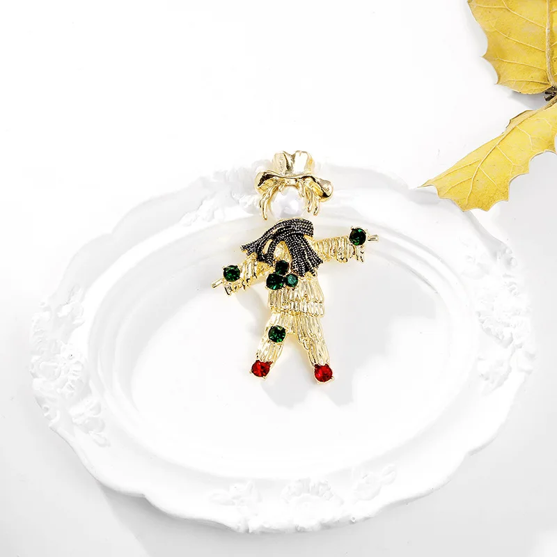Rhinestone Scarecrow Brooch Fashion Cartoon Pearl Pin Creative Party Daily Clothing Suit Accessories Fashion Jewelry