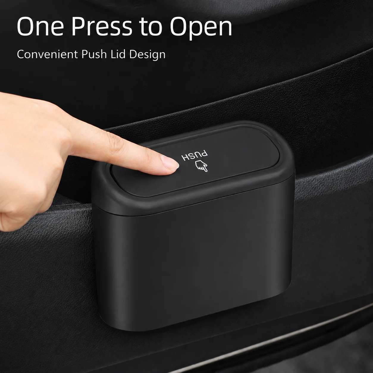 Car Trash Can Organizer ABS Waterproof Clip-On Mini Vehicle Garbage Bin for Door Seat Back Console with Push Lid Trash Bag Roll