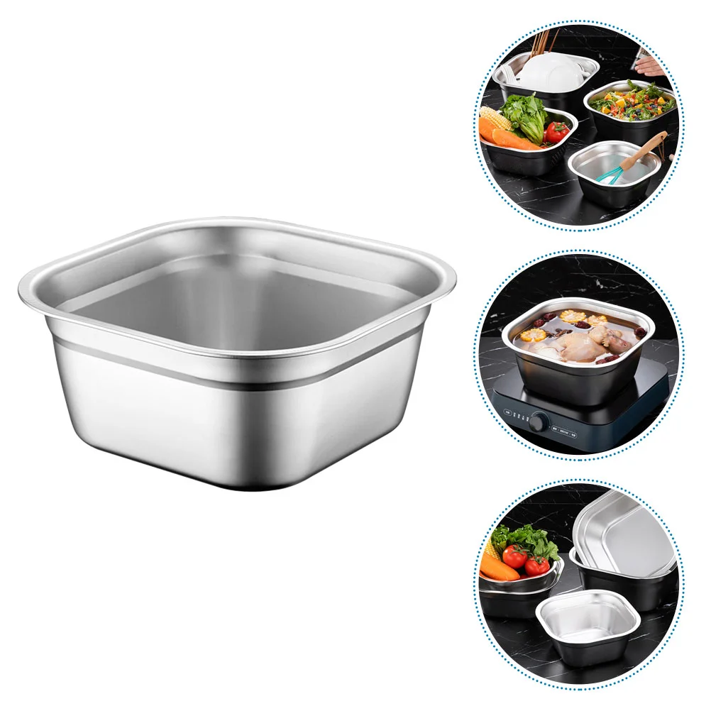 

Square Mixing Bowls Basin Sink Tray Household Vegetable Washing Pot Large Silver