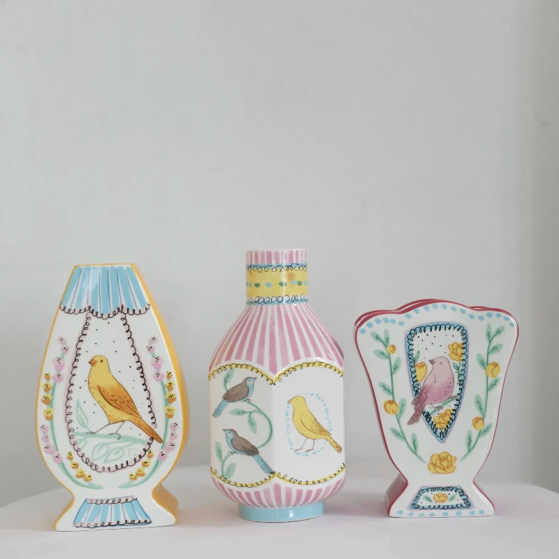 Double Sided Hand Painted Vintage Ceramic Vase Living Room Desktop Floral Home Decor