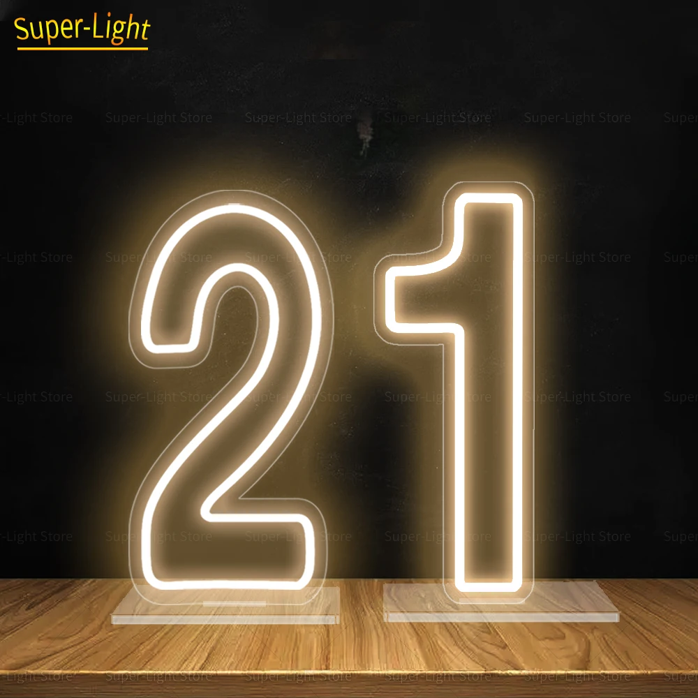 Imagem -04 - Led Sinal Numérico com Base e Cadeia Light up Signs Birthday Party Decor Kids Gift