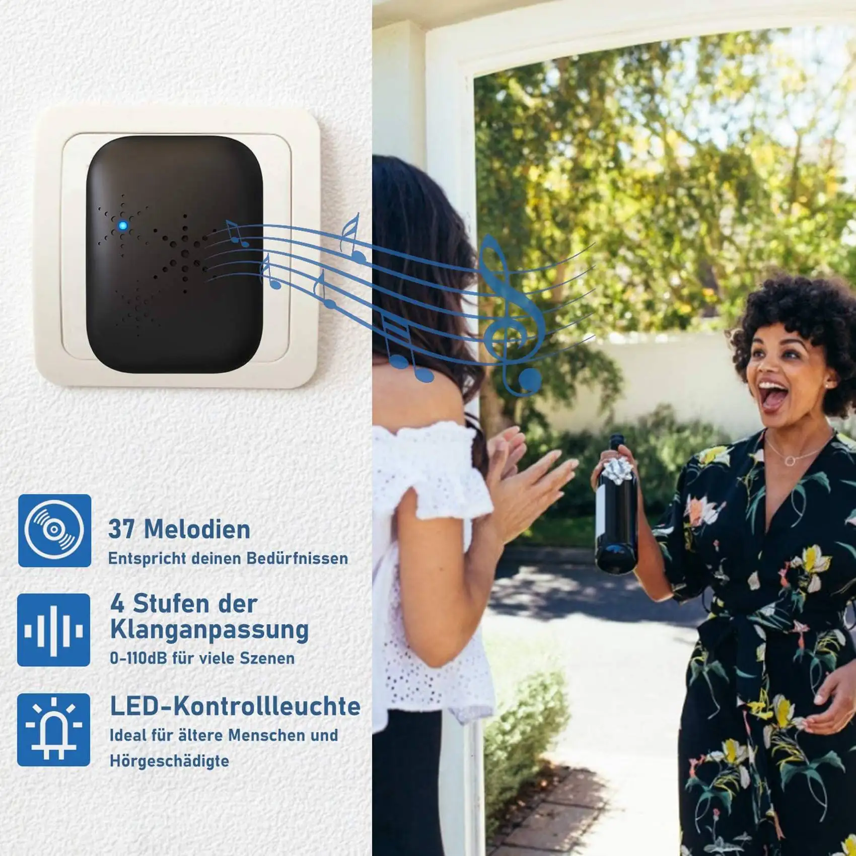 Waterproof -Powered Button Smart Door Sets Home Outdoor Receiver EU Plug Black