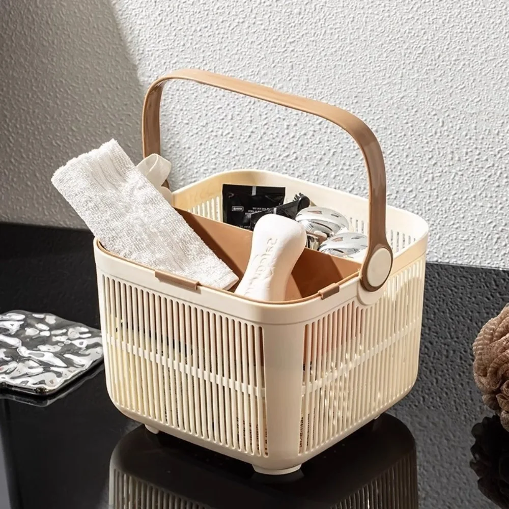 New Dual Compartment Bath Basket Portable Hand-held Toiletries Basket Water-Resistant Multifunctional Storage Basket Household