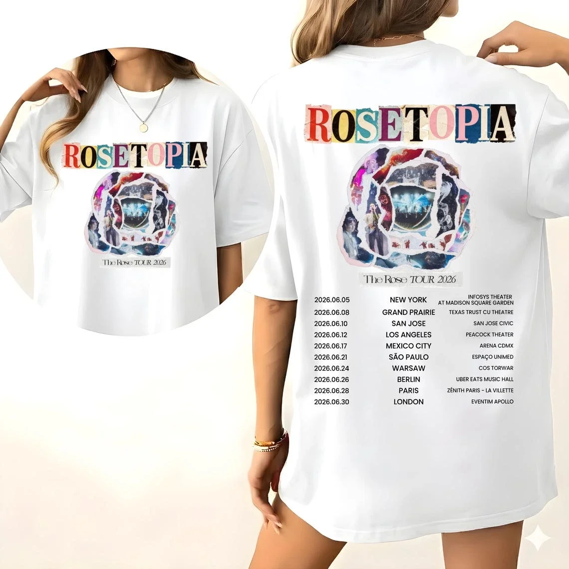 The Rose Rosetopia World Tour 2026 Kpop Band T-Shirt Men's and Women's Members Graphic Short Sleeve Loose Y2K shirt