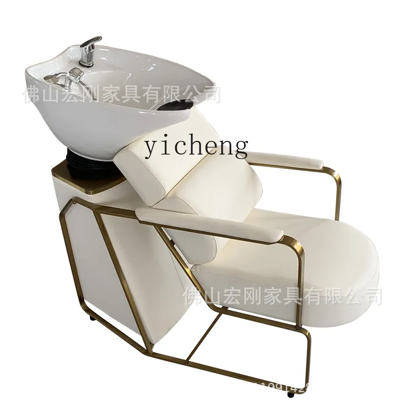 Zk Barber Shop Shampoo Chair Ceramic Deep Basin Hair Salon Hair Salon Lying Half Stainless Steel Flushing Bed