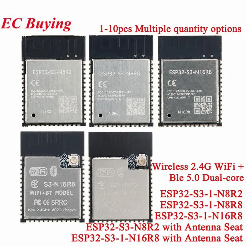 Image of 1–10 Stück ESP32S3 ESP32-S3-1-N8R2 N8R8 N16R8 8 MB 16 MB Flash 2 MB PSRAM 2,4 G WLAN Ble 5.0 Dual Core 32bit MCU Wireless Wi-Fi Modul