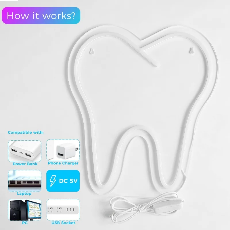 Letrero de neón de dientes LED, colgante de pared, decoración de oficina Dental, regalo de pared de odontología, regalo de estudiante Dental, regalo de retiro de dentista