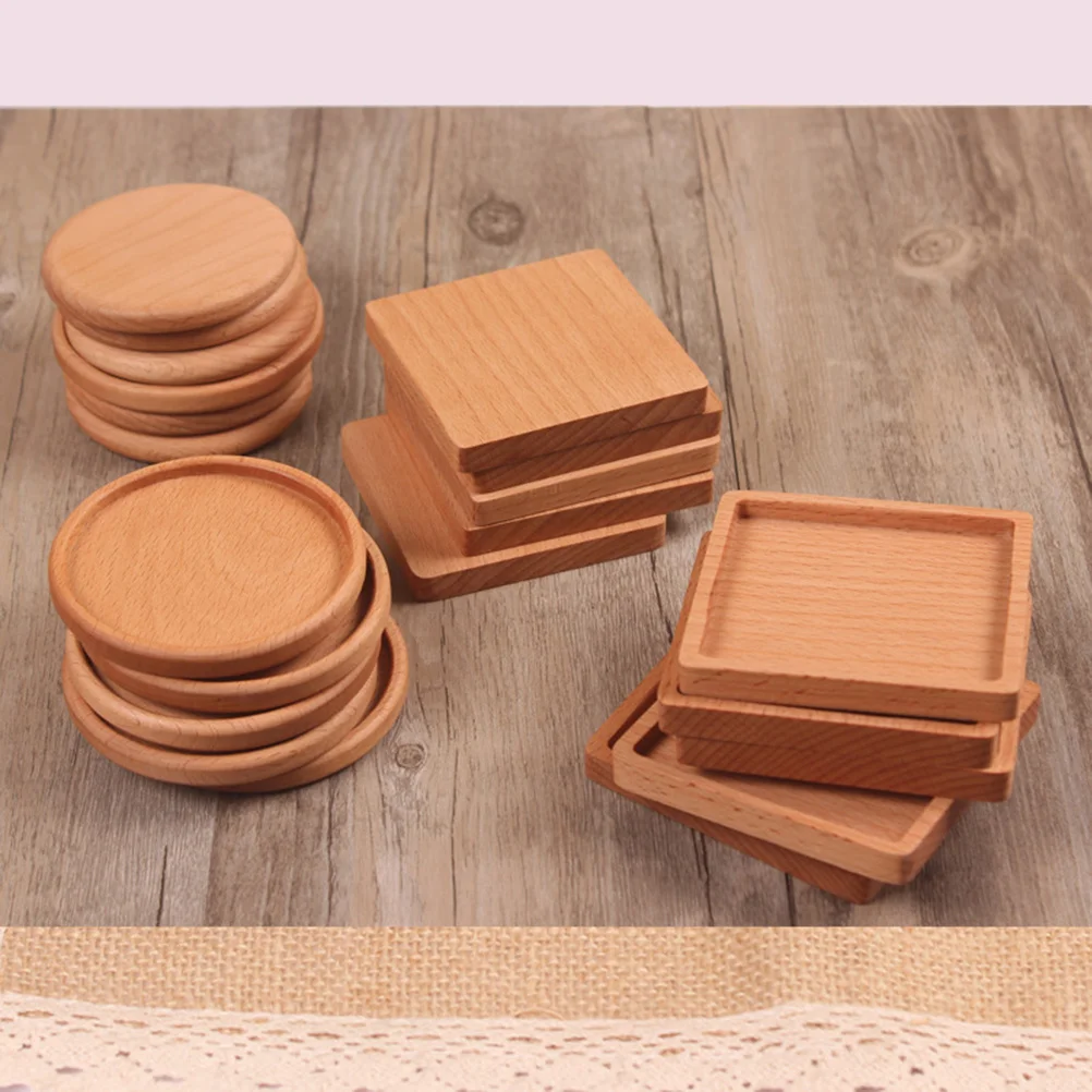 

5pcs Beech Wood Coasters Round Drink Pads For Coffee Tea Cup Heat Protection Non-Slip Table Mat Wooden Beverage Holder Home