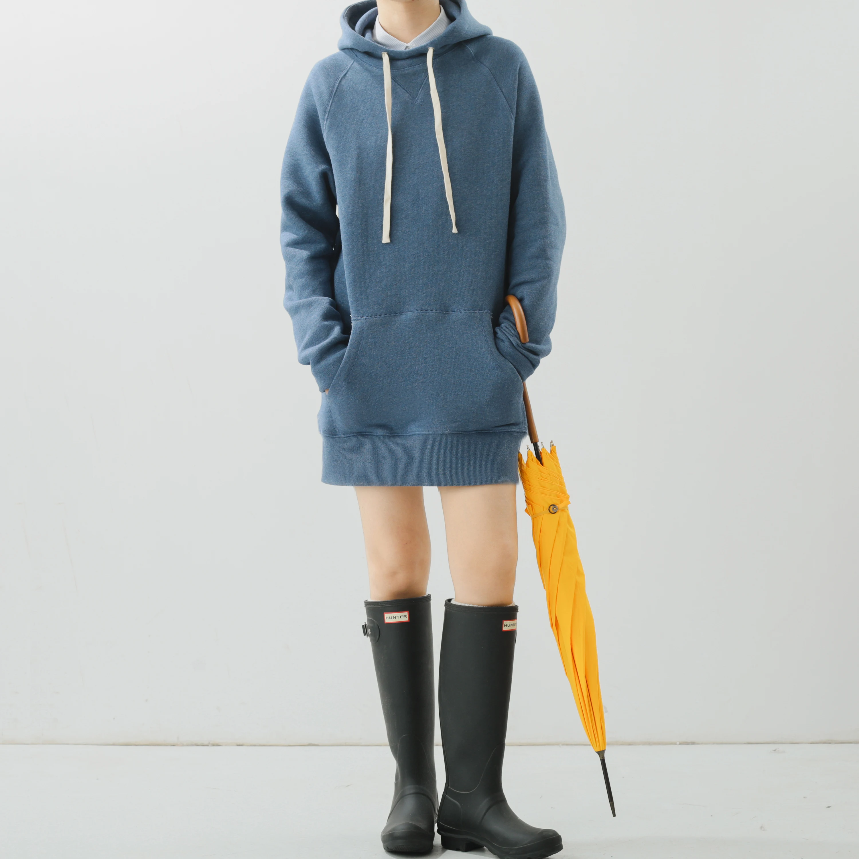 Coudre americano retro hoodie meninas escola casual denim azul fce longo sve comprimento médio com capuz moletom algodão 00%