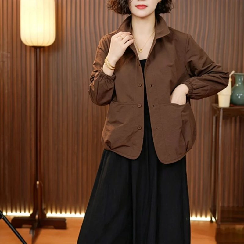 Spring Autumn Casual Jacket Women 2026 New Fashion Loose Casual Coat Pure Colour Red Tops Button Outerwear Female