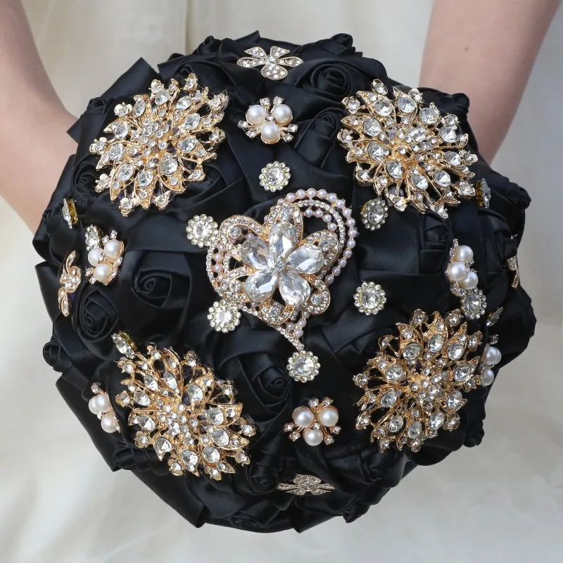 

Свадебный букет Spot Amazon Black Bridal Bouquet, ручной работы, с лентами, розами и стразами, имитация ручного букета, 317E