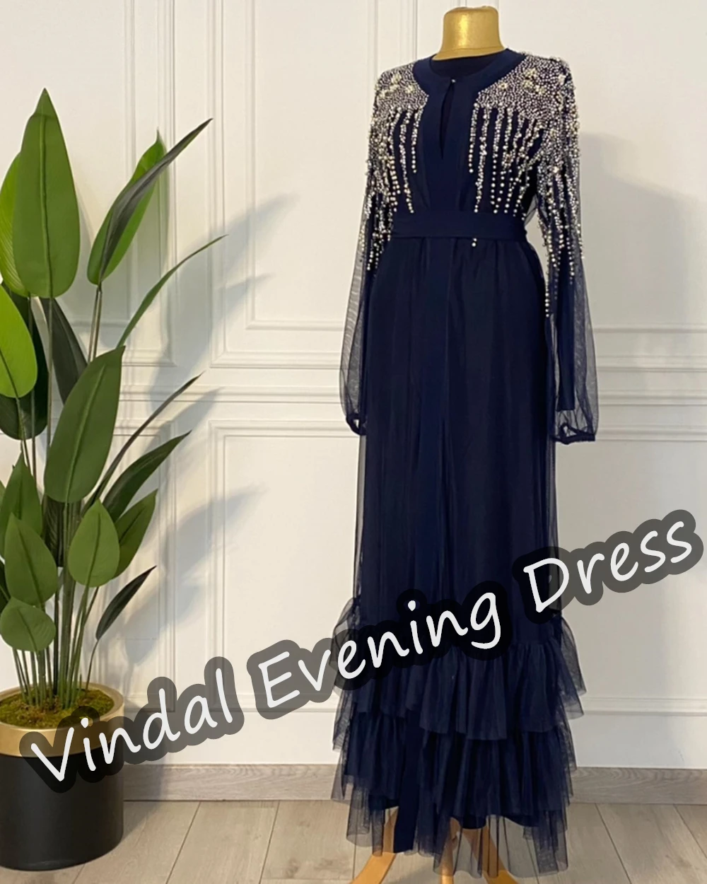 Vindal Evening Dress Scoop Neckline Ankle Length A-Line Elegant Built-in Bra Crepe Long Sleeves Saudi Arabia For Woman 2024