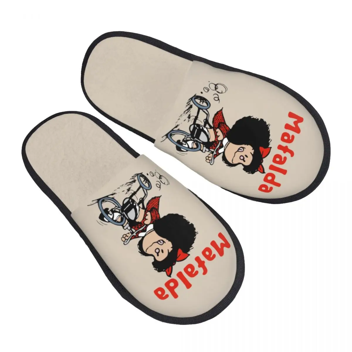 Custom Mafalda Bicycle 3 Wheels House Slippers Women Cozy Memory Foam Quino Manga Cartoon Slip On Hotel Slipper Shoes