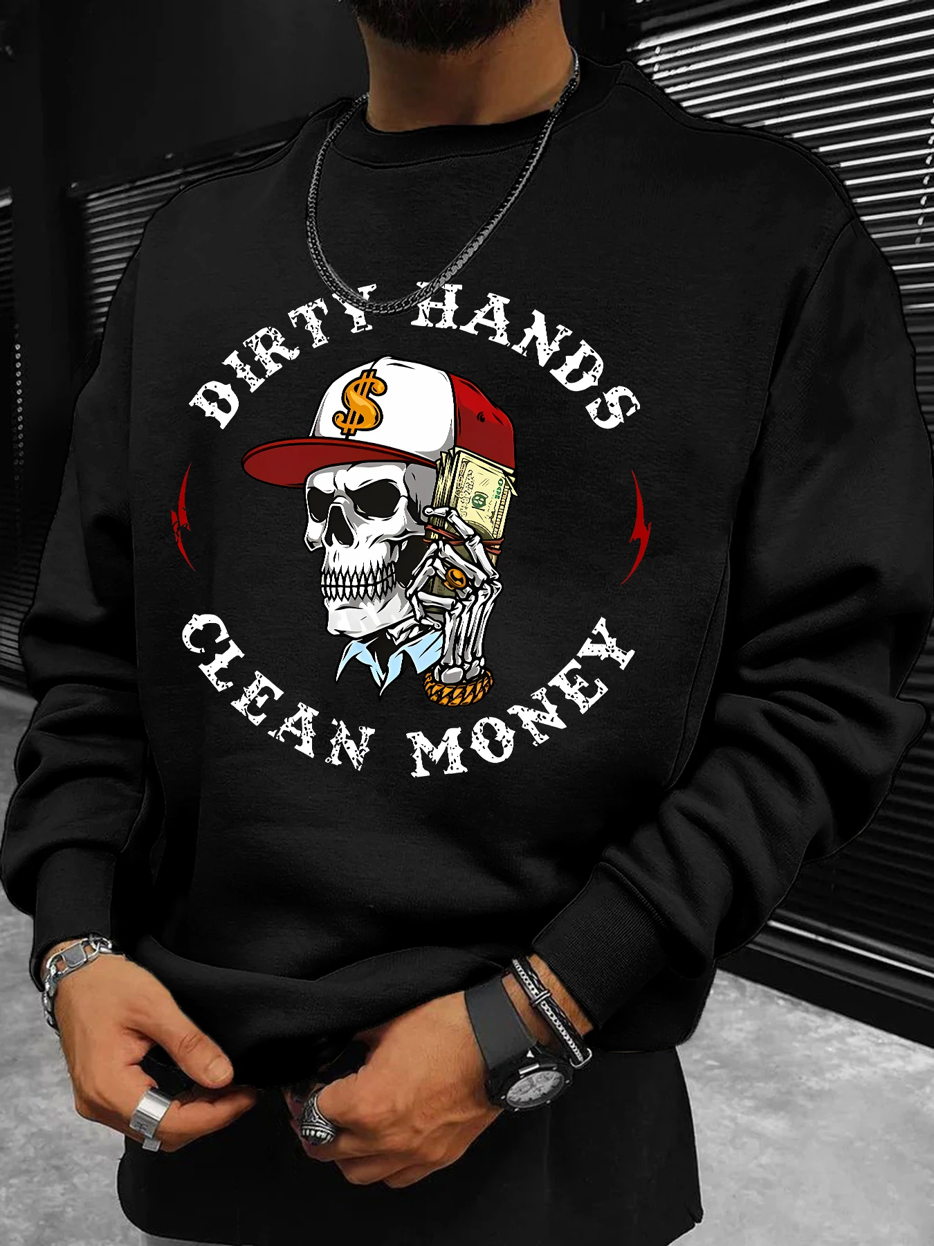 بلوزات رجالية، قبعة بيسبول بنمط جمجمة، قبعة يرتدي جمجمة، علامة دولار المال، اتجاه الشارع غير الرسمي #2