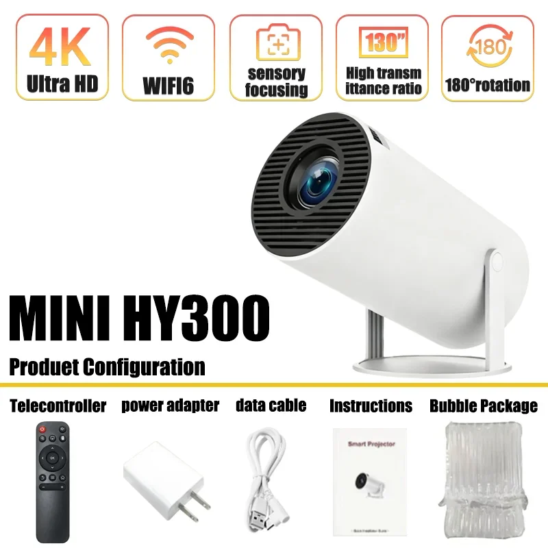 Hete Aanbieding Projector 4K Android 11 HY300 Wifi6 260ANSI Allwinner H713 BT5.0 1080P 1280*720P Cinema Buiten Portable Projectors
