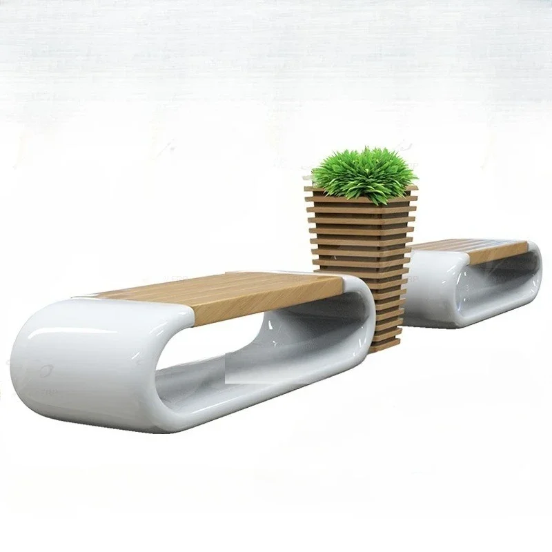 Assento de anel de imitação de grão de madeira FRP quadrado sobreposto vaso de flores assento de cinema shopping Meichen Park cadeira de descanso