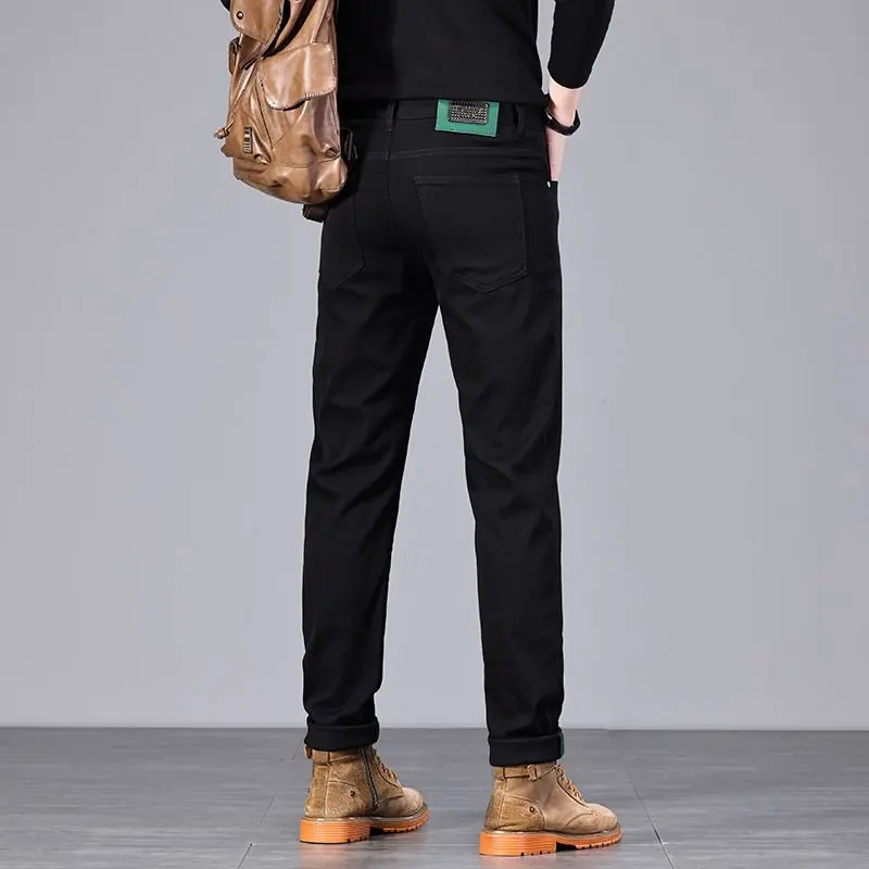 Летние черные джинсы, мужские элитные легкие роскошные модные эластичные маленькие повседневные брюки прямого кроя
