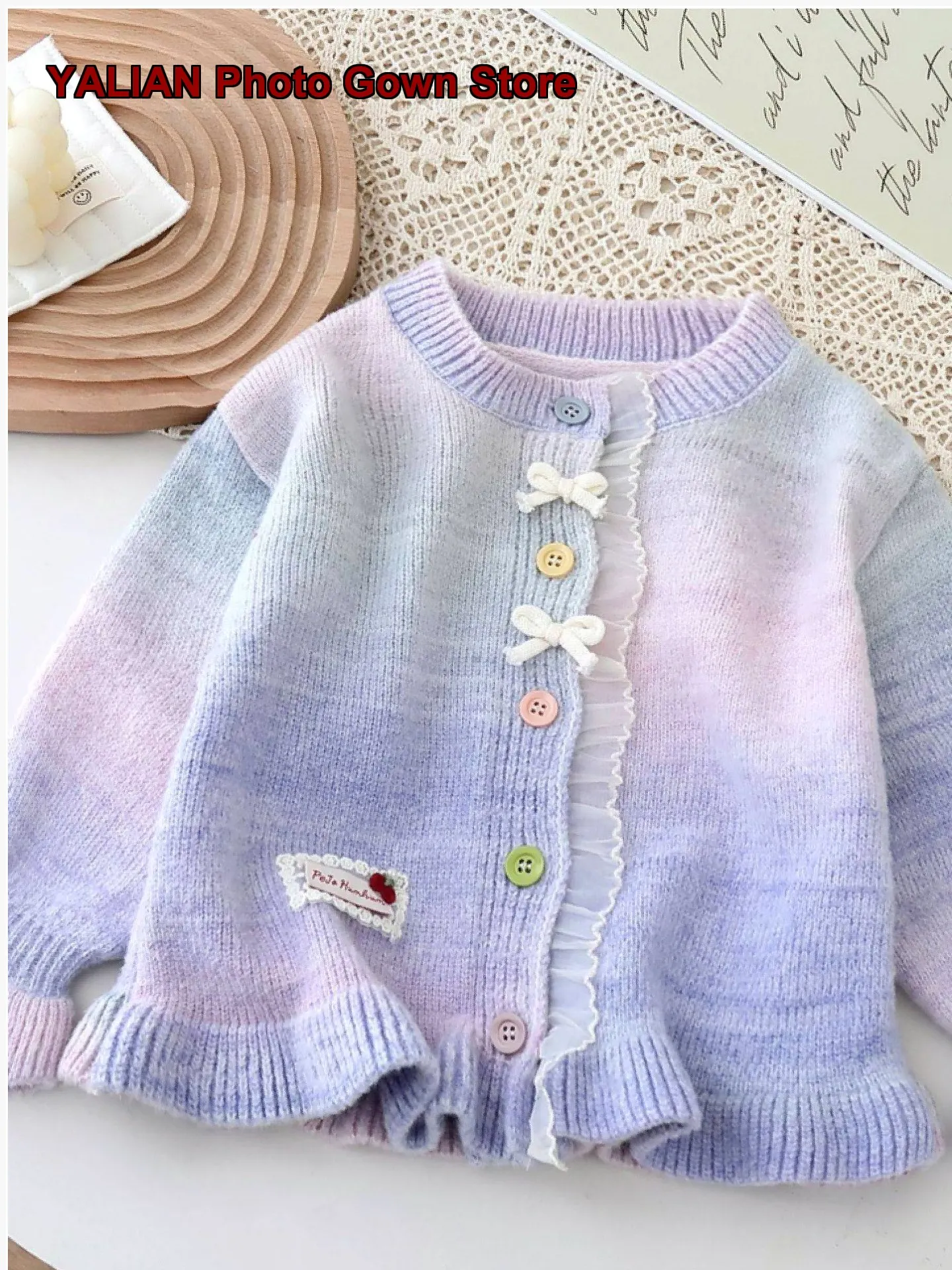 Girls Autumn Winter Little Kids Newborn Rainbow Gradient Thickened Knit Sweater