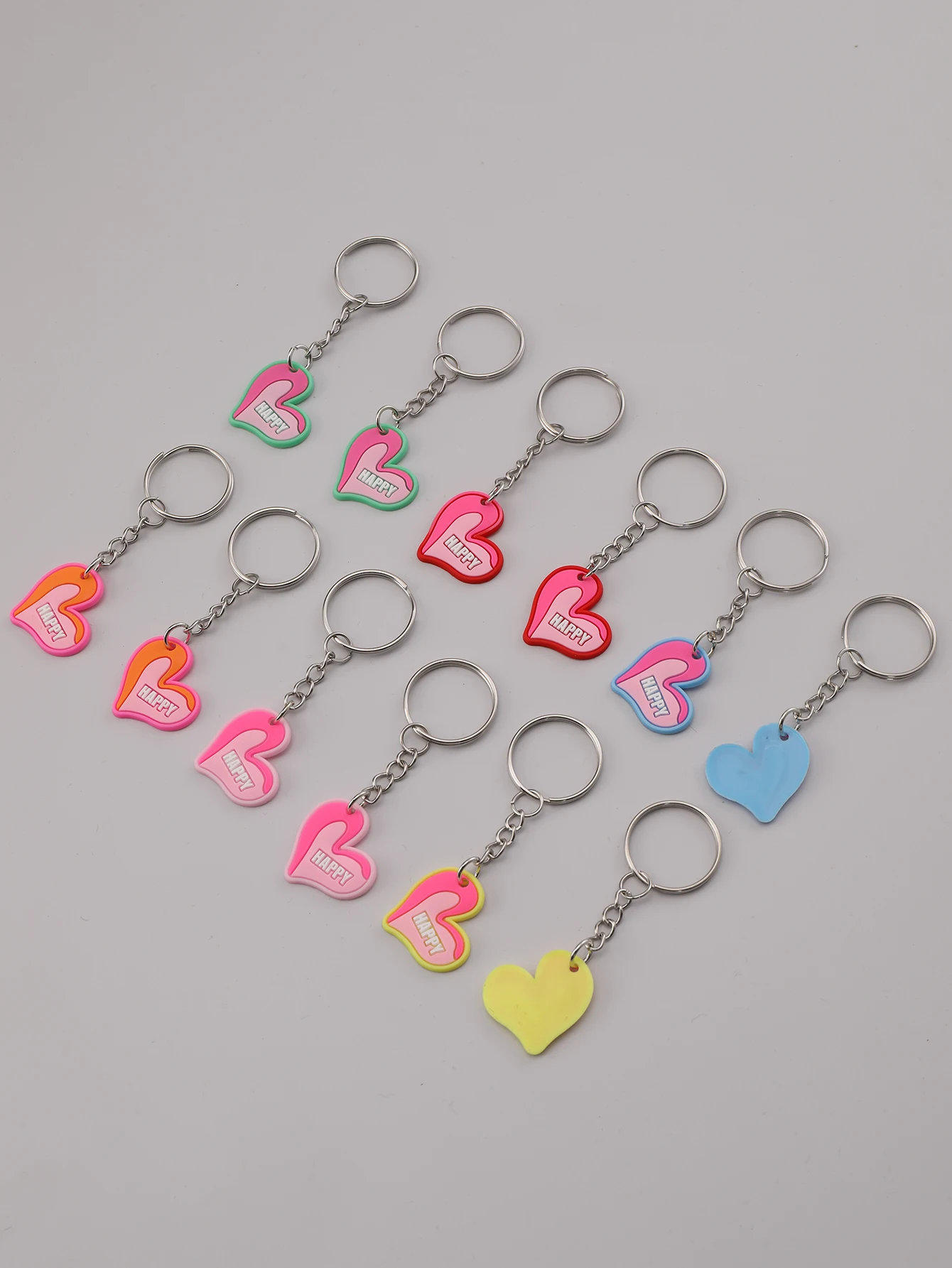 12pcs Letters Happy Heart Keychain Cute Pink PVC Key Chain Ring Bag Backpack Charm Birthday Valentine\'s Day Party Decor Gift