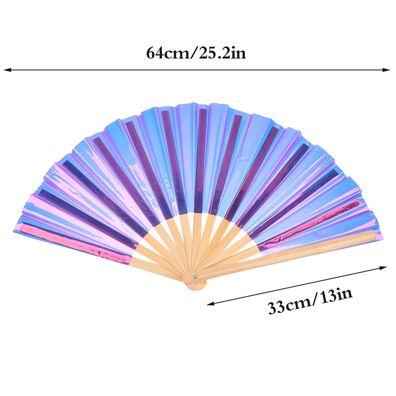 1Pc PVC Tai Chi Fan 33cm Bamboo Fan Laser Kung Fu Folding Fan Craft Gifts Stage Performance Dance Party Photography Props Fan