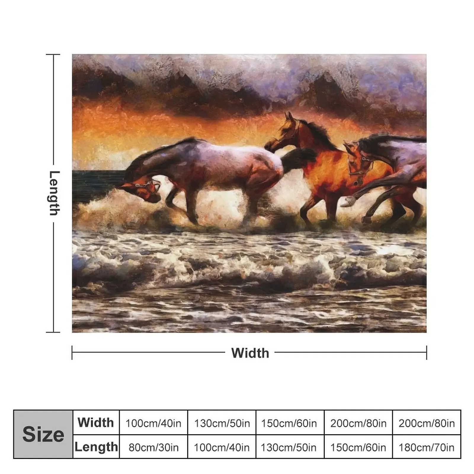 Powerful Horses Galloping Through The Sea Digital Painting Throw Blanket For Decorative Sofa Softest Bed Blankets