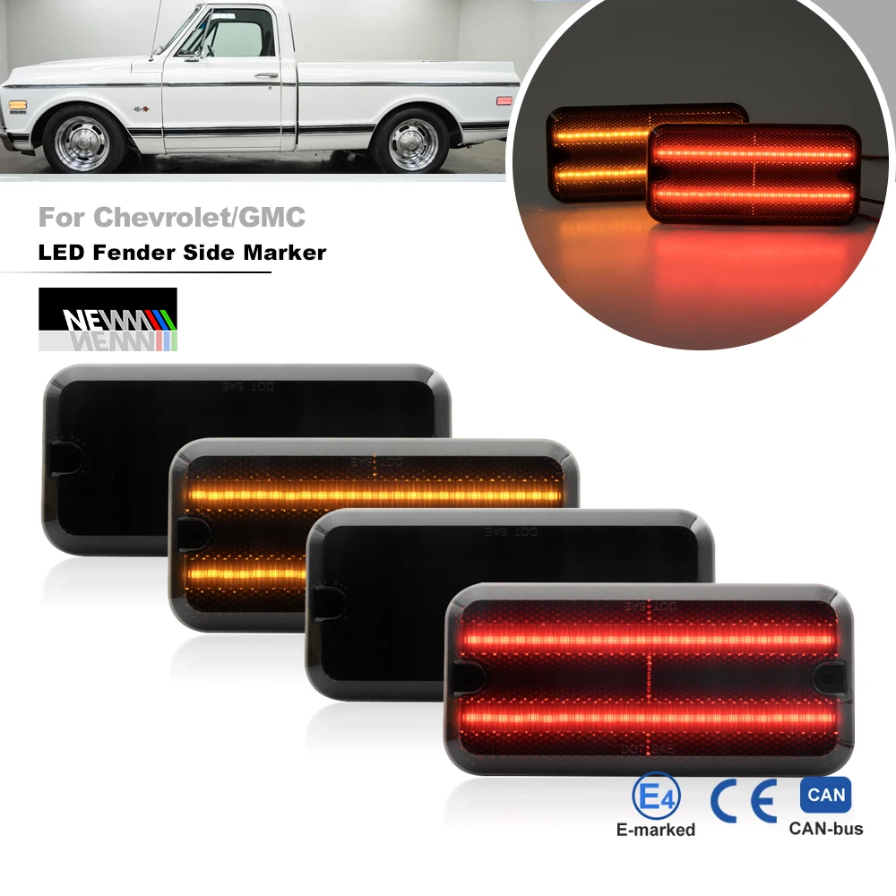 4PCs Smoked For Chevrolet/GMC Truck C/K 1500 2500 3500 Suburban Blazer G-Series Vans F&R Led Bumper Side Parking Signal Lights