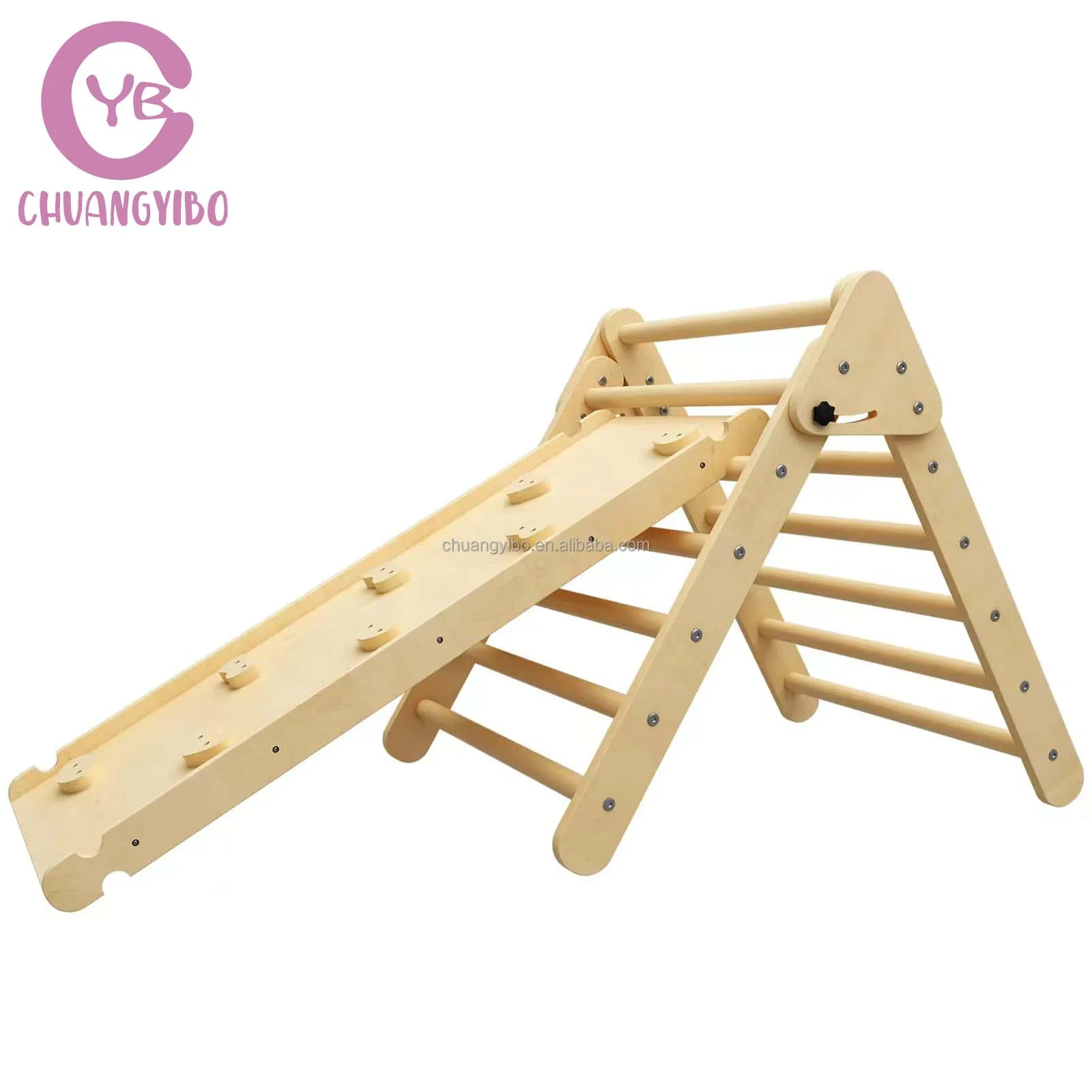 Portable Montessori Wooden Playground Set - Educational and Fun Climbing Triangle With Rocking Arch and Ramp for Kids